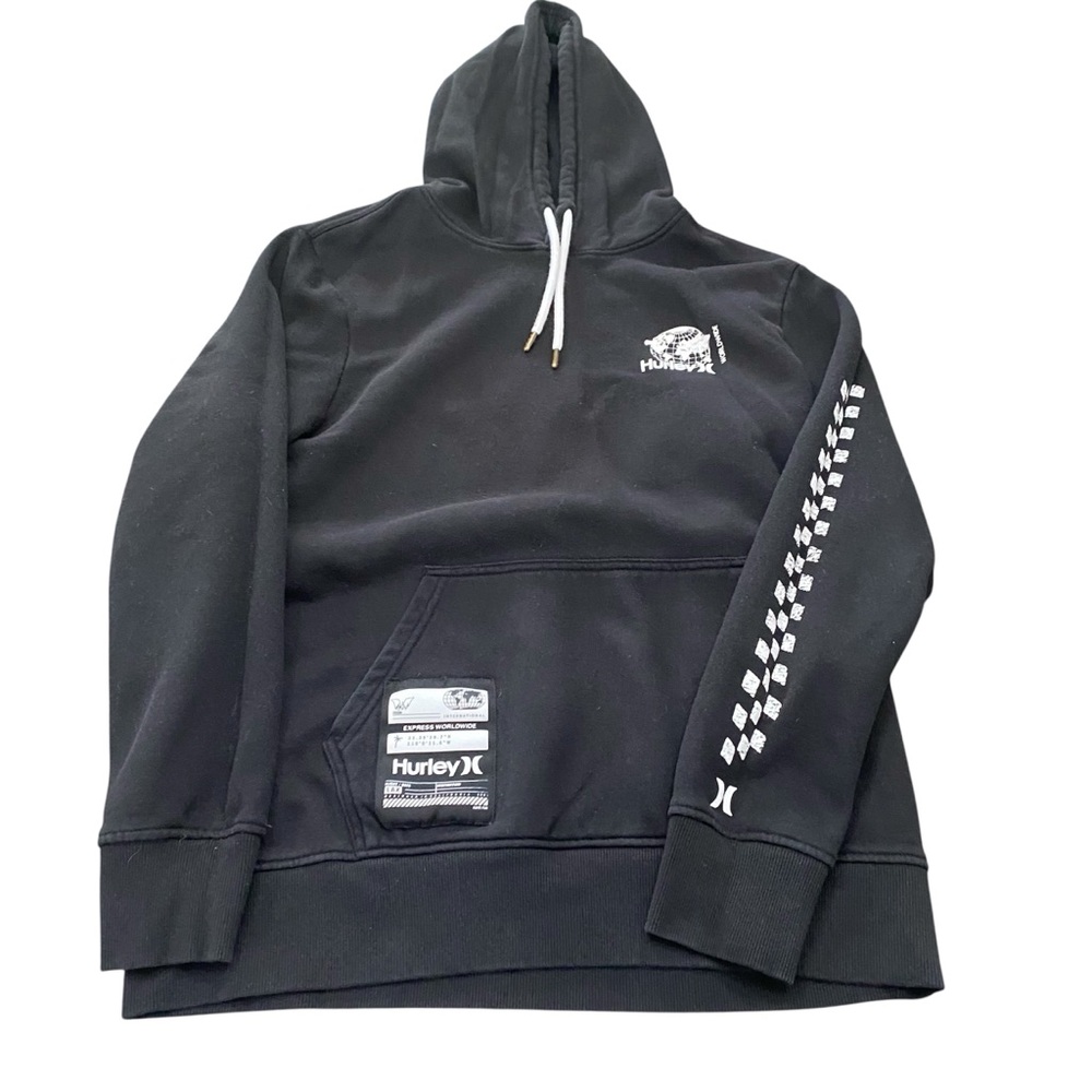 Hurley Black Lost Cause Pullover Hoodie with Checker Sleeve